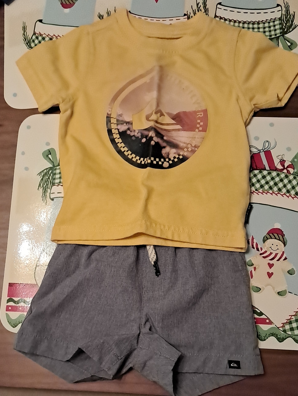 Quiksilver Yellow Graphic Tee and Light Gray Shorts Set